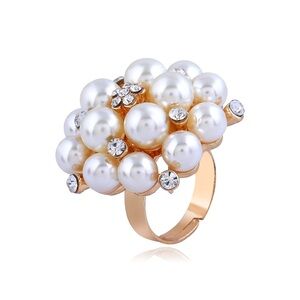 14K Gold Pearl Cluster Ring, Bohemia Vintage Rhinestone Beaded Knuckle Rings